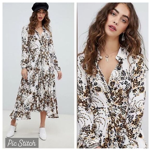 EUC Free People White and Brown Floral Maxi Dress - Picture 1 of 5